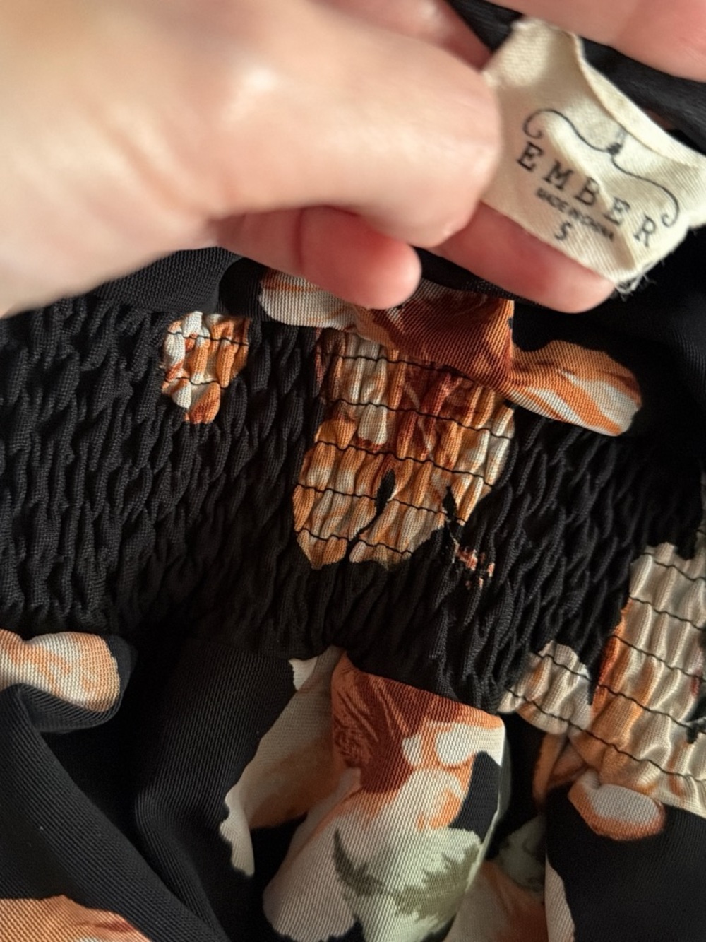 Floral Wrap Peplum Blouse - Black with Peach Blooms - Picture 5 of 5